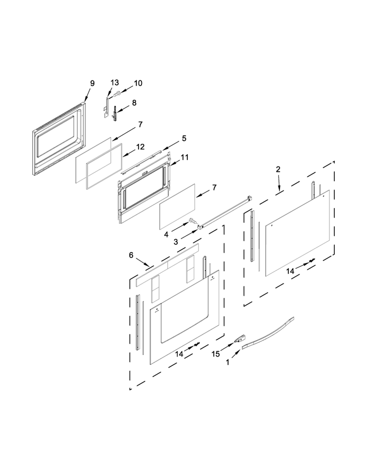 Lower Door Parts Diagram and Parts List for WGE755C0BH00  Whirlpool Range