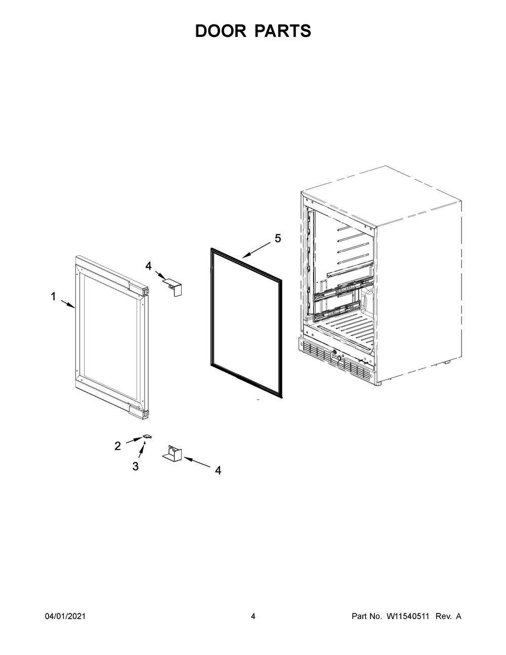 Door Parts Diagram and Parts List for KUBL214KPA00  Whirlpool Wine and Beverage Cooler