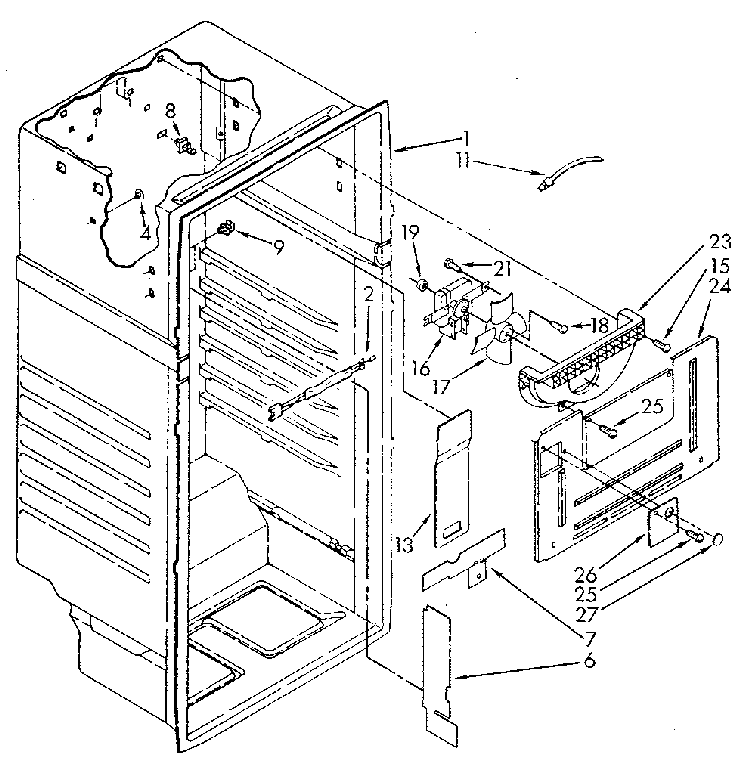 Liner Diagram and Parts List for ET18JKXSN09  Whirlpool Refrigerator