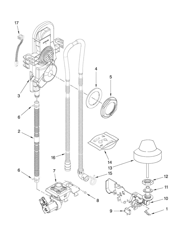 Fill, Drain And Overfill Parts Diagram and Parts List for KUDS30IVSS1  KitchenAid Dishwasher
