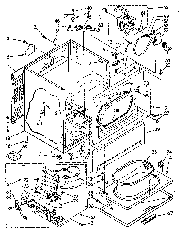 Cabinet Diagram and Parts List for LG7801XSN1  Whirlpool Dryer