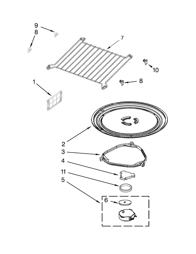 Turntable Parts Diagram and Parts List for WMH53520CW1  Whirlpool Microwave