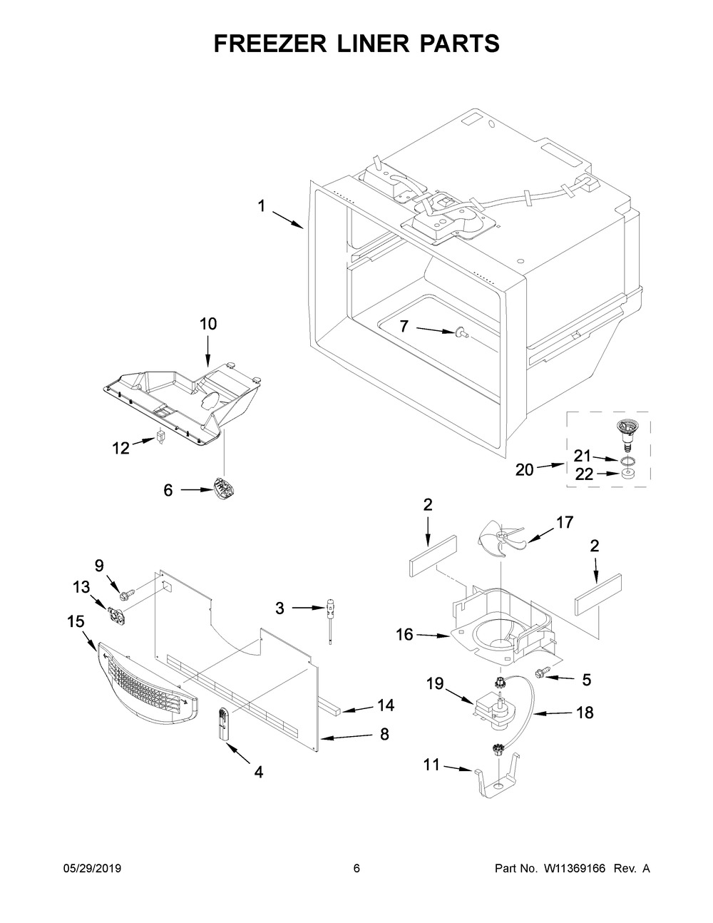 Freezer Liner Parts Diagram and Parts List for IX3HHGXSS001  Whirlpool Refrigerator