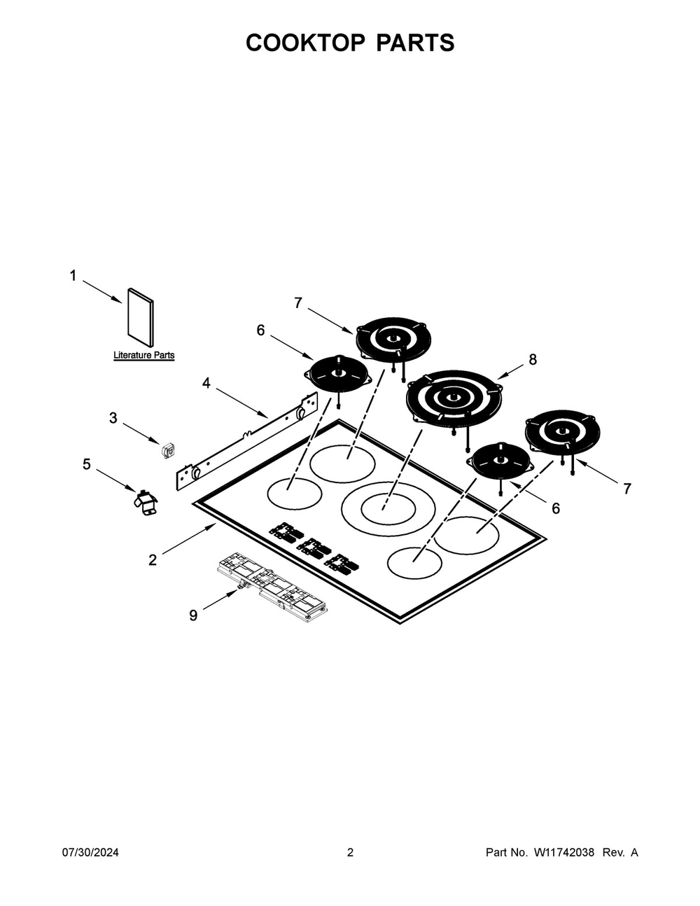02 - Cooktop Parts Diagram and Parts List for KCIG550JSS02  Whirlpool Cooktop