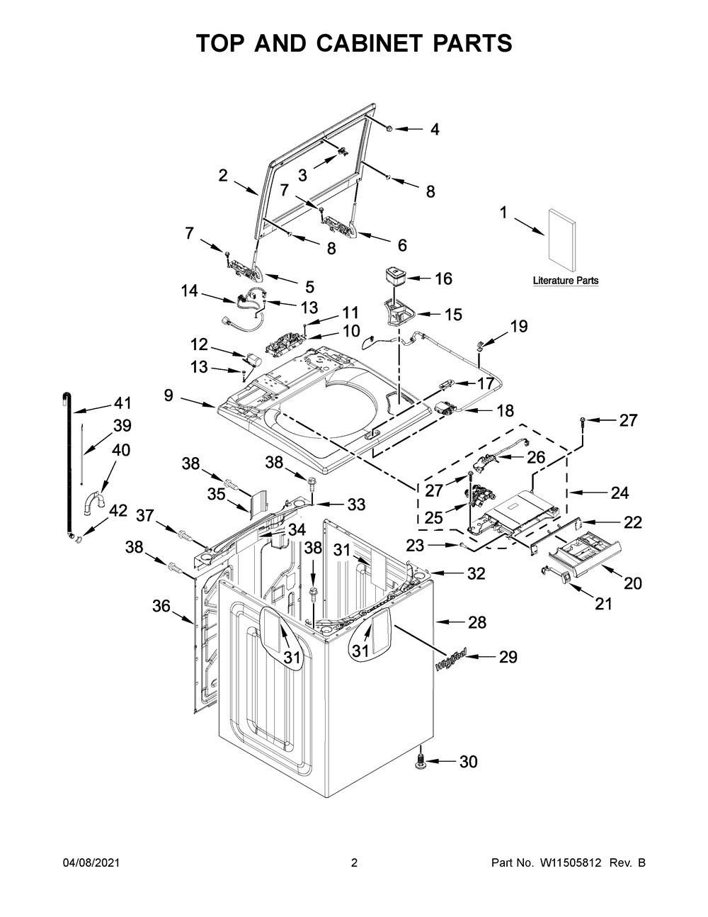 Top And Cabinet Parts Diagram and Parts List for WTW5100HC1  Whirlpool Washer