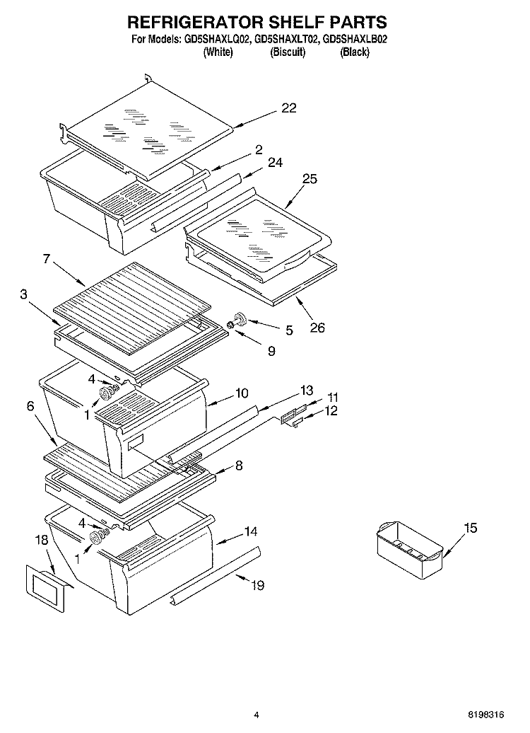 REFRIGERATOR SHELF PARTS Diagram and Parts List for GD5SHAXLT02  Whirlpool Refrigerator