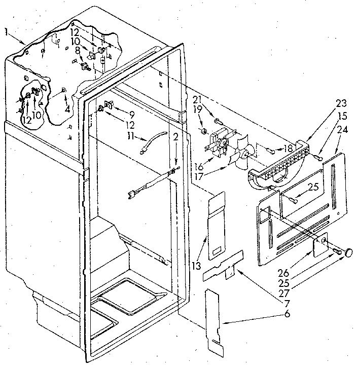 Liner Diagram and Parts List for ET18GKXSN0A  Whirlpool Refrigerator