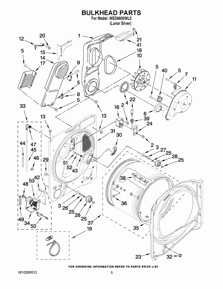 BULKHEAD PARTS Diagram and Parts List for WED6600WL0  Whirlpool Dryer