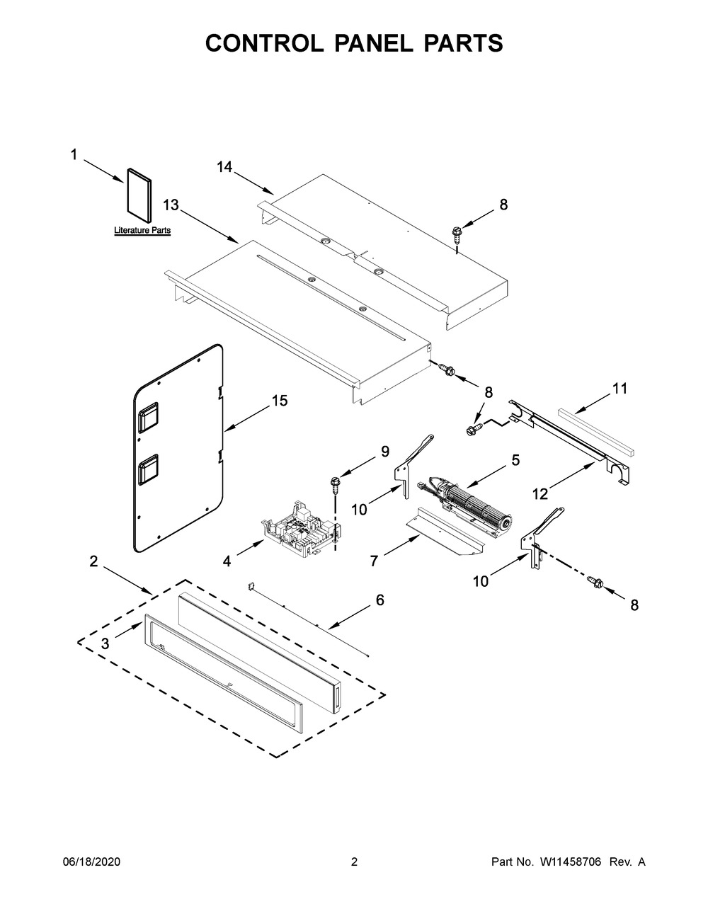 Control Panel Parts Diagram and Parts List for WOC54EC0HB04  Whirlpool Microwave