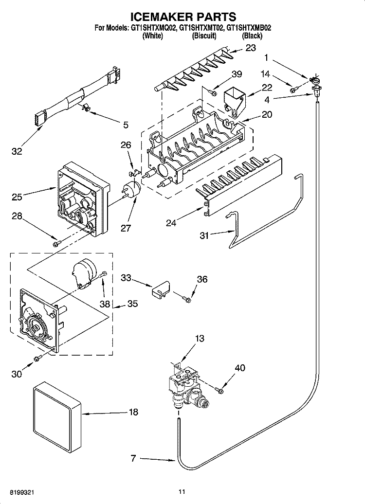 ICEMAKER PARTS Diagram and Parts List for GT1SHTXMB02  Whirlpool Refrigerator