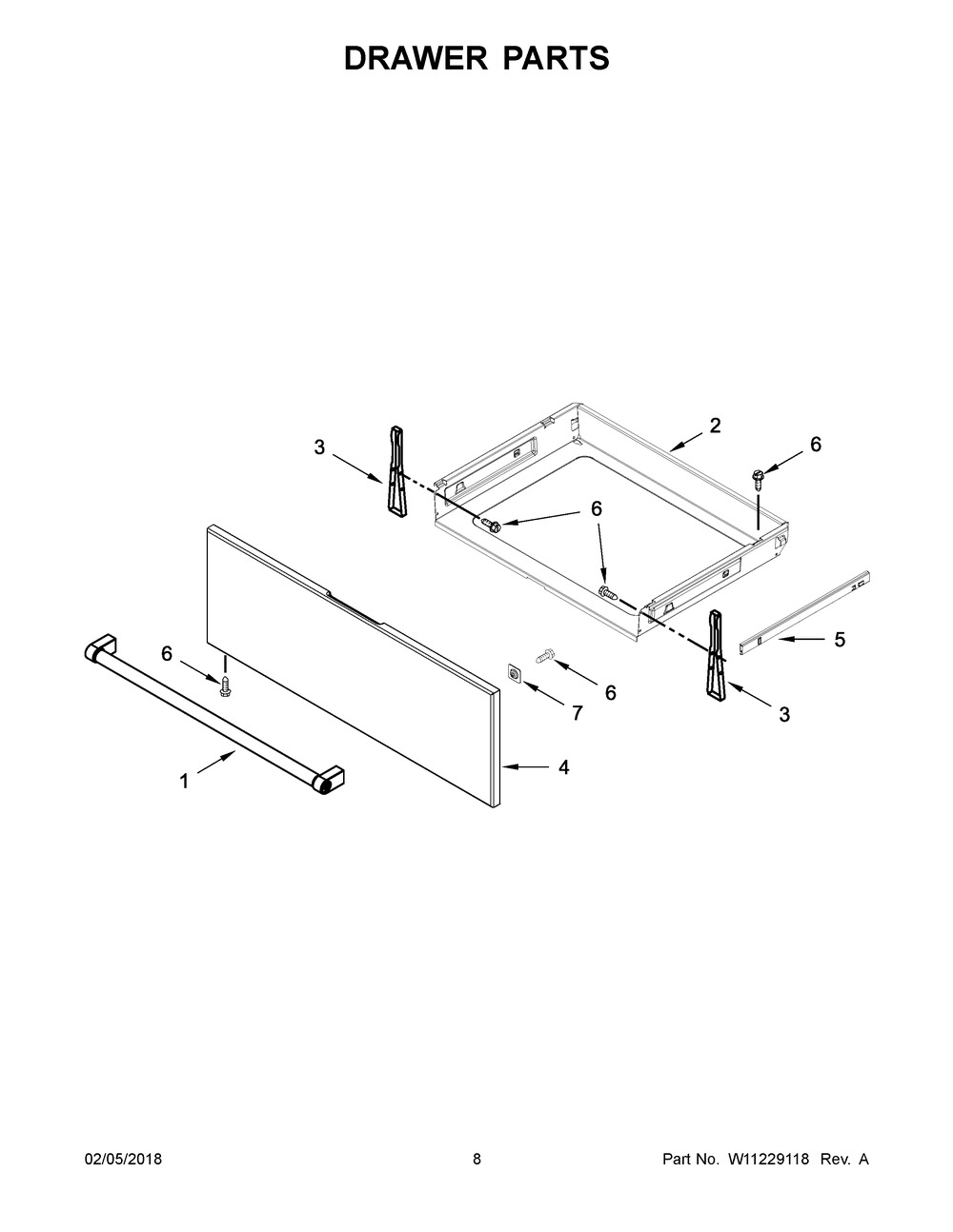 Drawer Parts Diagram and Parts List for KSEG700ESS3  Whirlpool Range
