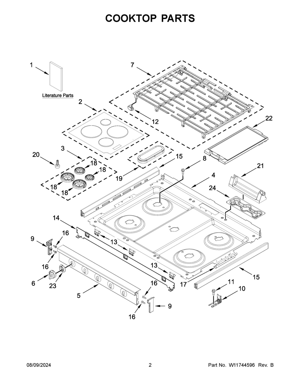 02 - Cooktop Parts Diagram and Parts List for WFGS7530RB0  Whirlpool Range