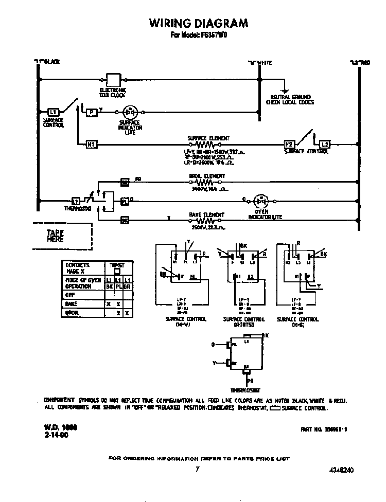 Wiring Diagram Diagram and Parts List for F5357W0  Roper Range