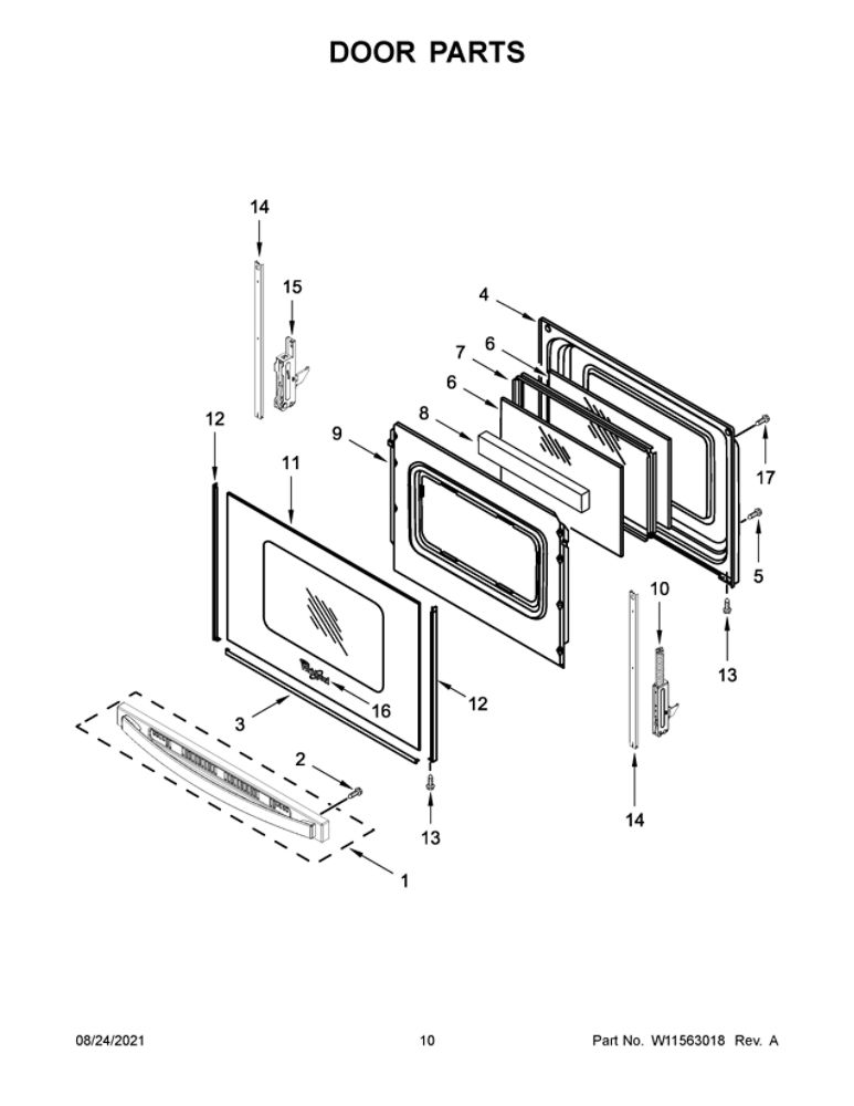 Door Parts Diagram and Parts List for WFG535S0LZ0  Whirlpool Range
