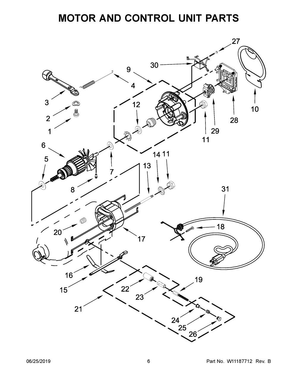 Motor And Control Unit Parts Diagram and Parts List for 3KSM95TCZ0  Whirlpool Mixer