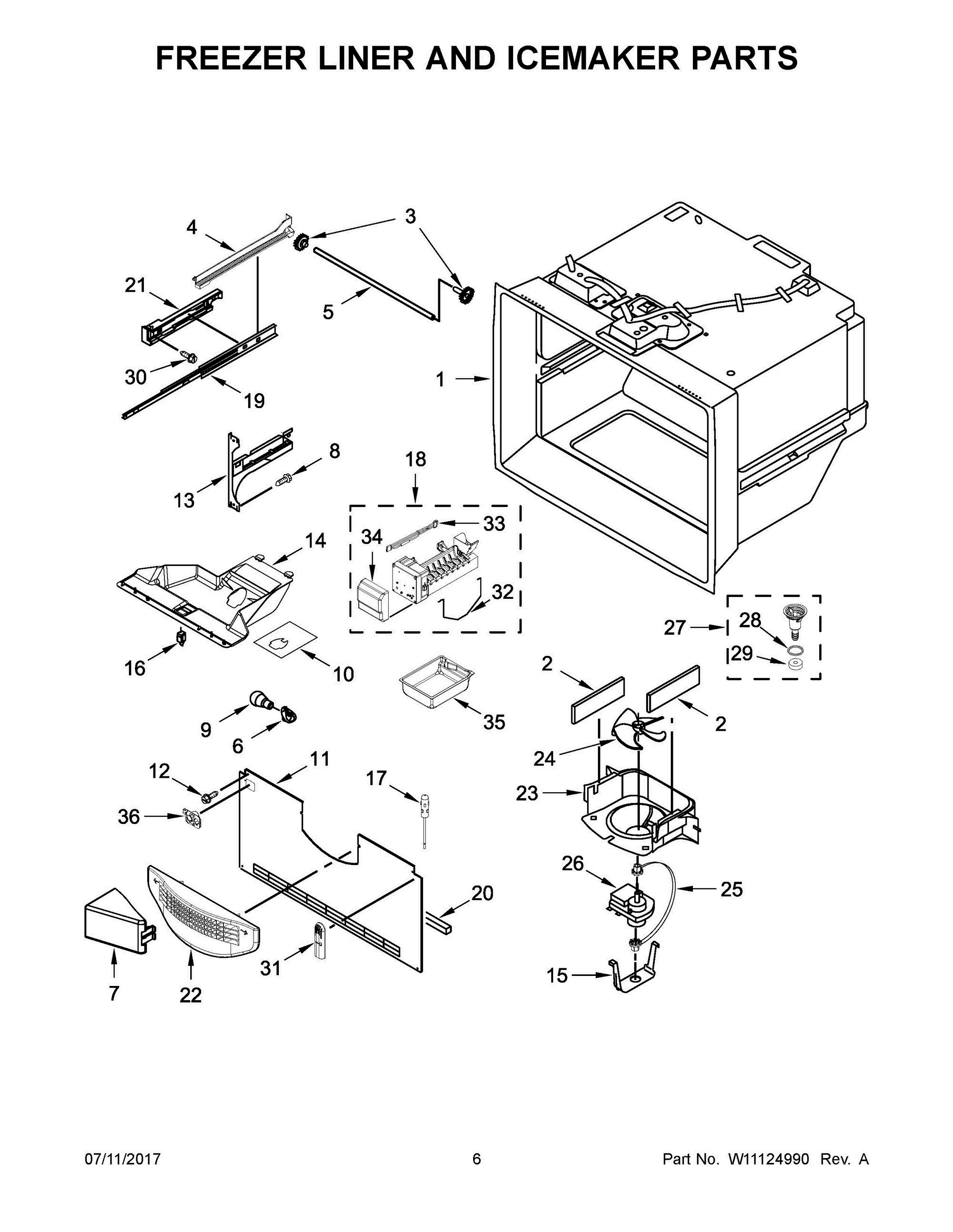 04 - FREEZER LINER AND ICEMAKER PARTS Diagram and Parts List for WRF540CWHB00  Whirlpool Refrigerator