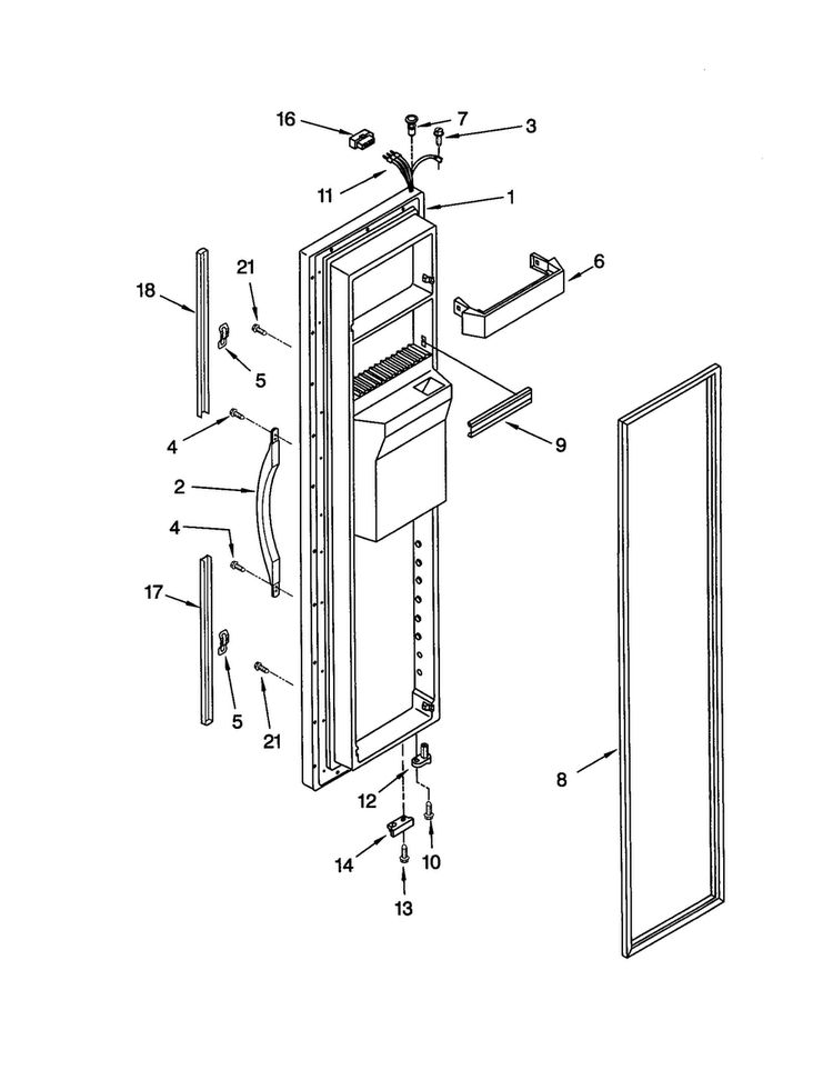 Freezer Door Diagram and Parts List for GD22DFXFT0  Whirlpool Refrigerator