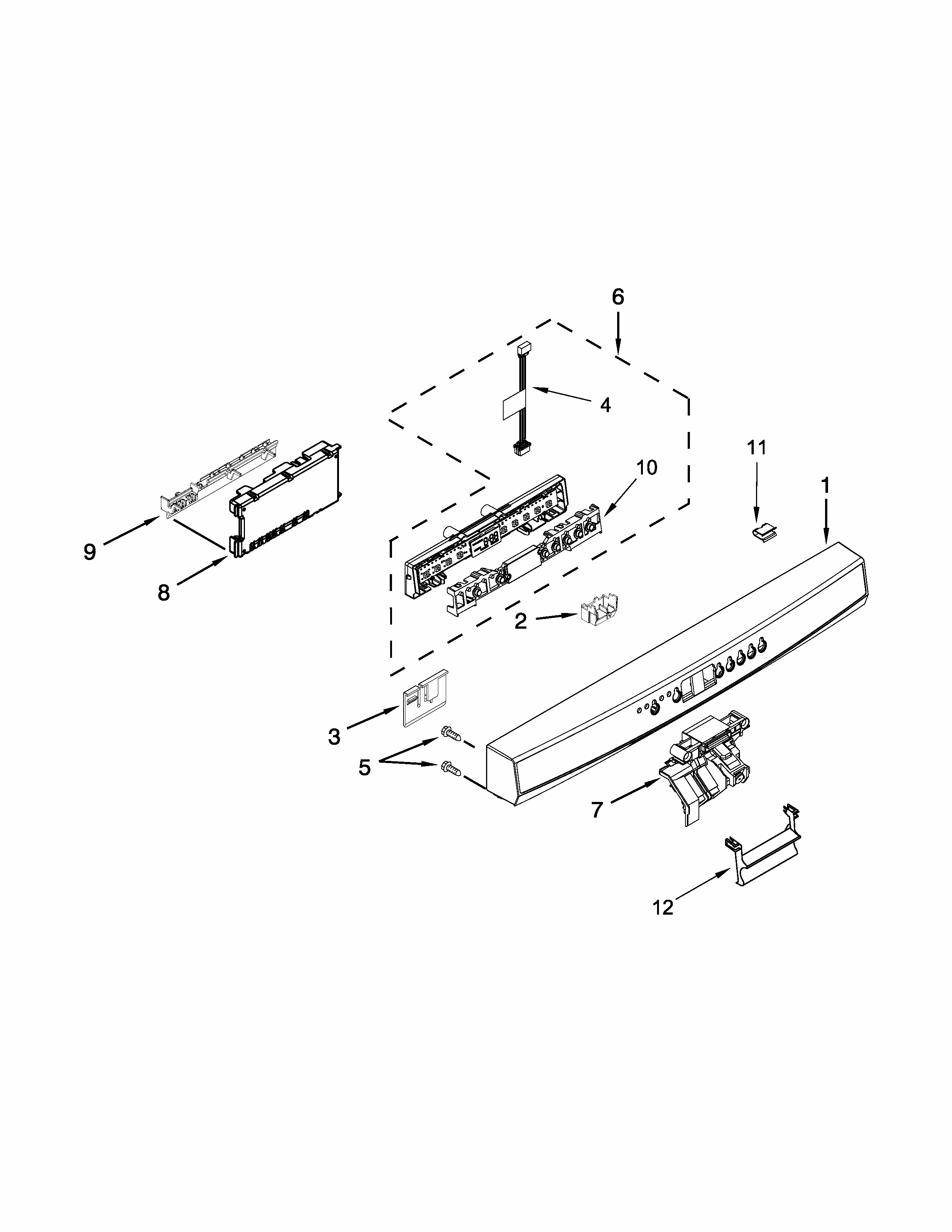 Control Panel And Latch Parts Diagram and Parts List for 66513229N411  Kenmore Dishwasher