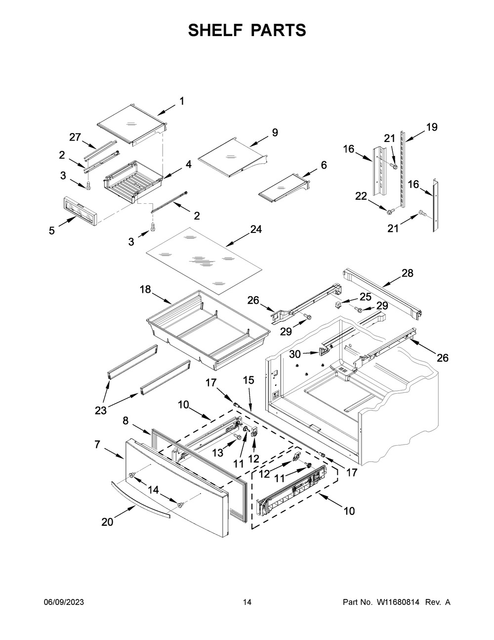 Shelf Parts Diagram and Parts List for WRX735SDHW07  Whirlpool Refrigerator