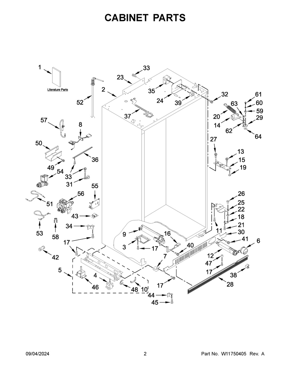 02 - Cabinet Parts Diagram and Parts List for KBSD702MPS01  Whirlpool Refrigerator