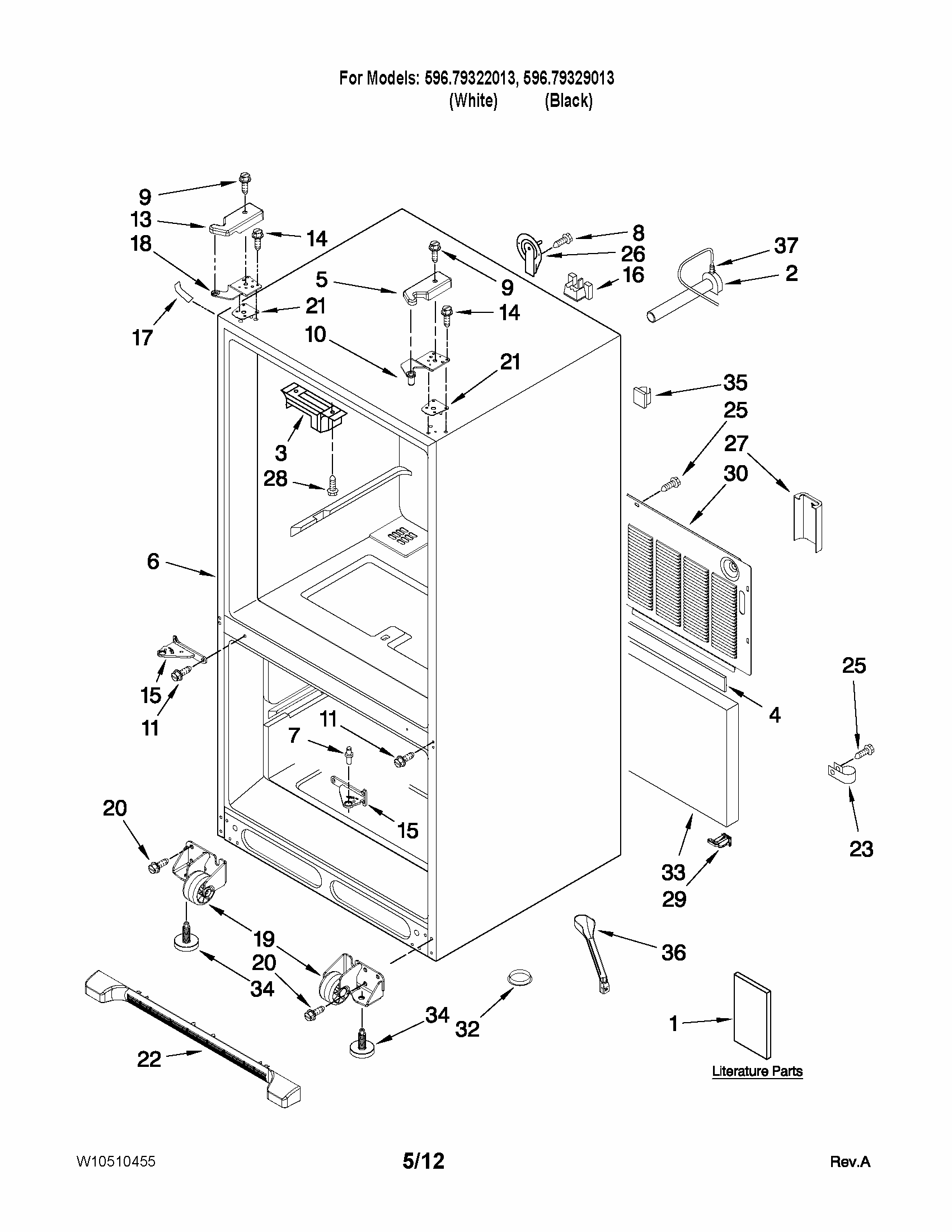 Cabinet Parts Diagram and Parts List for 59679322013  Kenmore Refrigerator