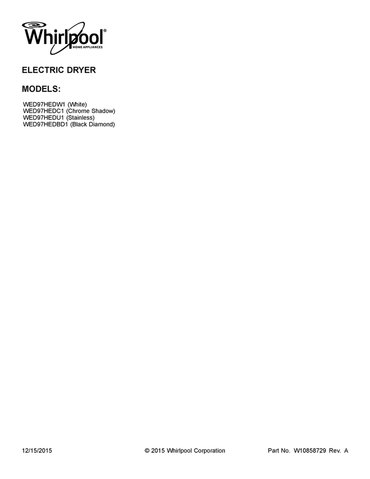 Cover Sheet Diagram and Parts List for WED97HEDW1  Whirlpool Dryer