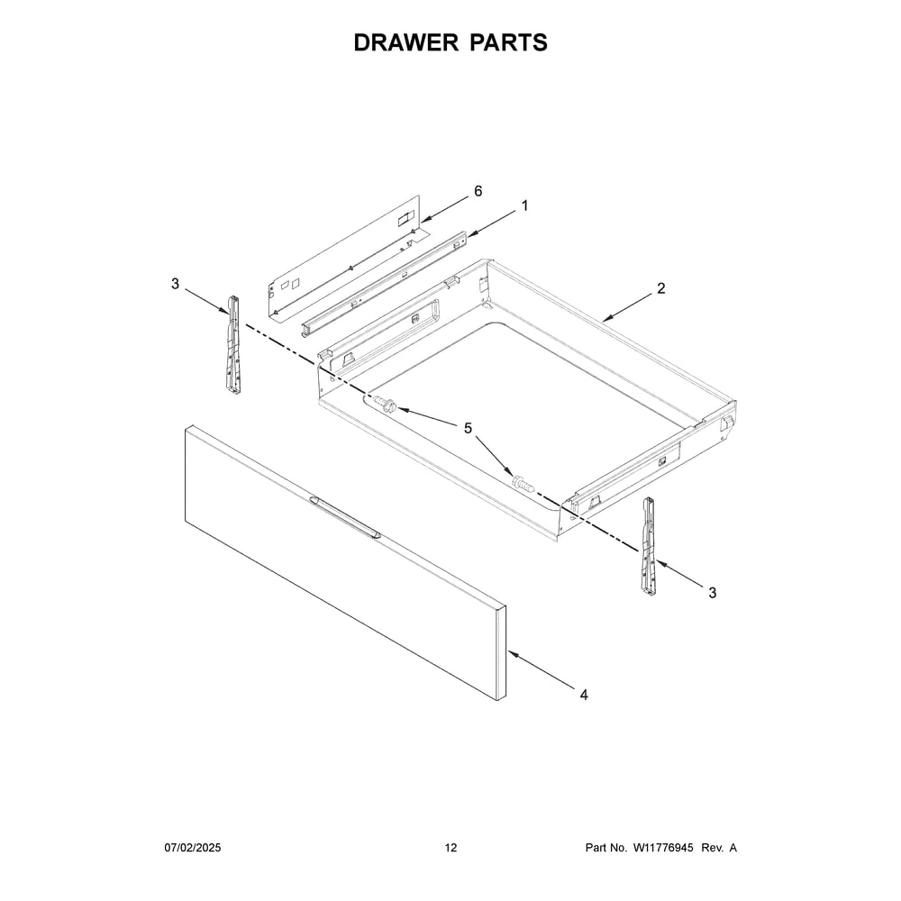 Drawer Parts Diagram and Parts List for KFGS530SPS0  KitchenAid Range