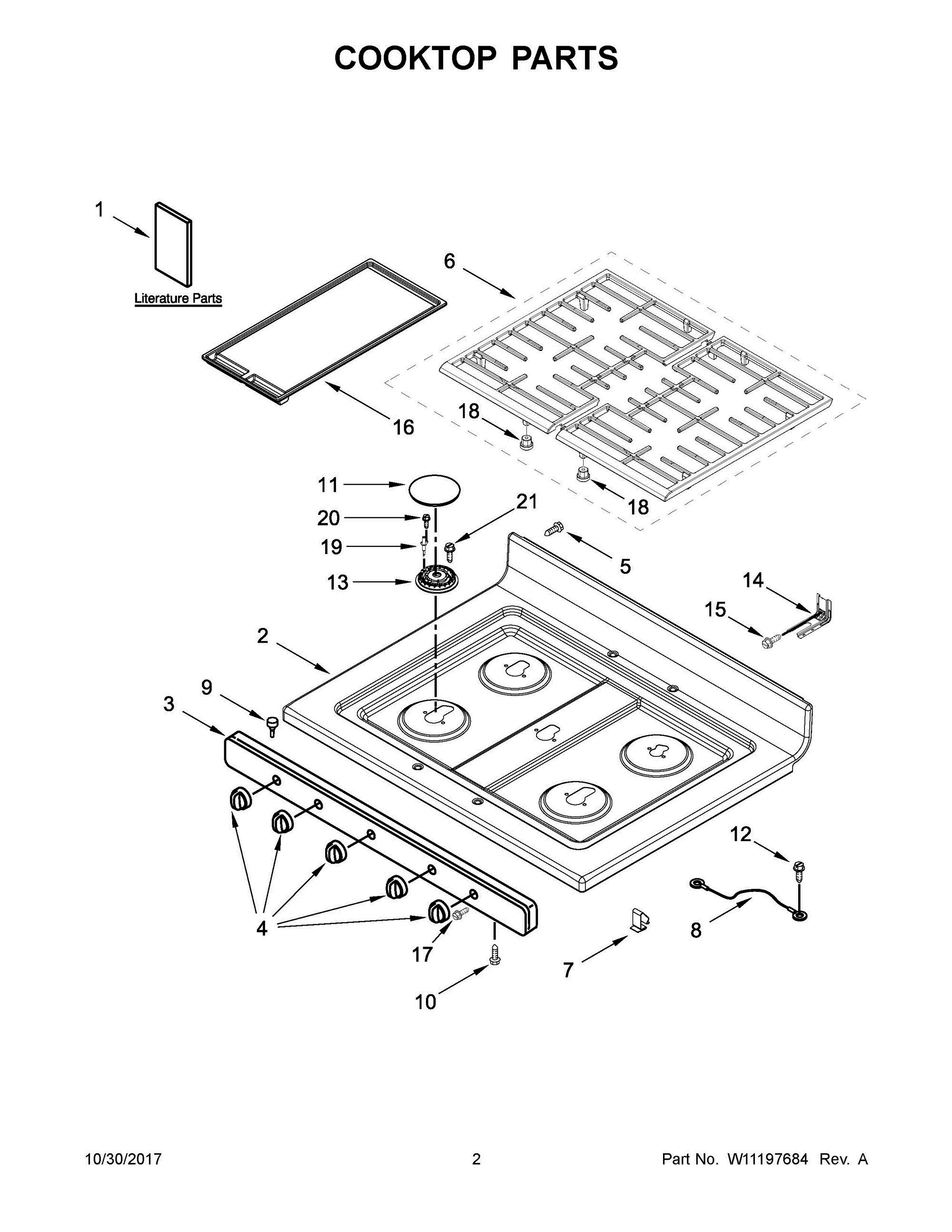 02 - COOKTOP PARTS Diagram and Parts List for WFG505M0BB1  Whirlpool Range