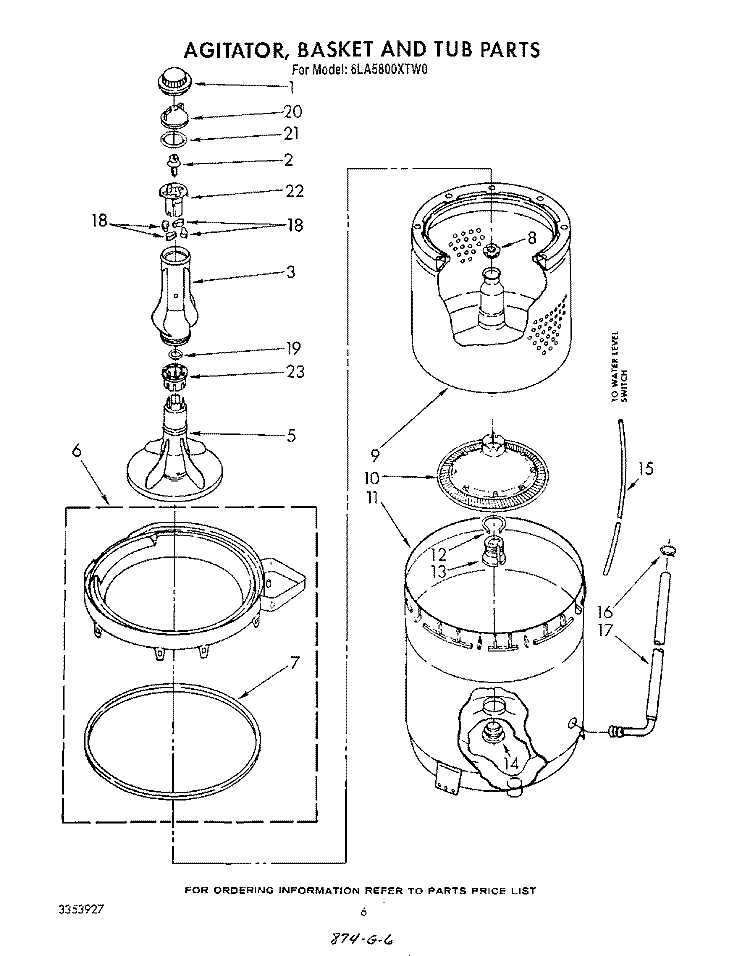 AGITATOR, BASKET AND TUB Diagram and Parts List for 6LA5800XTM0  Whirlpool Washer