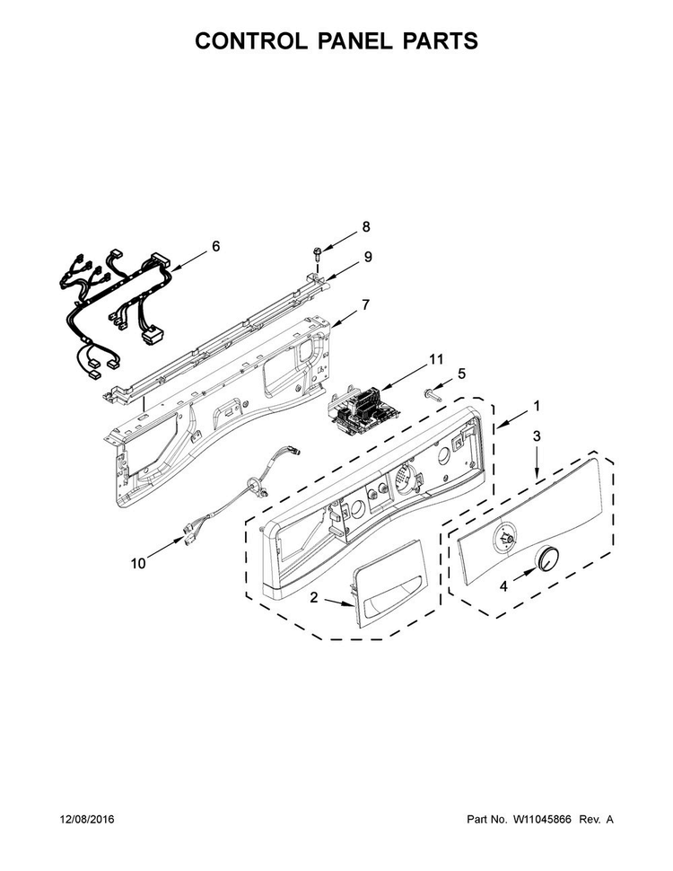 Control Panel Parts Diagram and Parts List for WFW90HEFC1  Whirlpool Washer