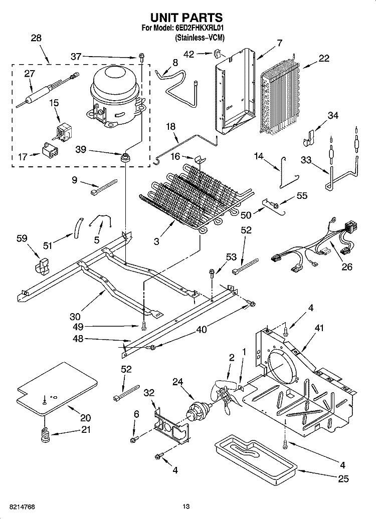 UNIT PARTS, OPTIONAL PARTS (NOT INCLUDED) Diagram and Parts List for 6ED2FHKXRL01  Whirlpool Refrigerator
