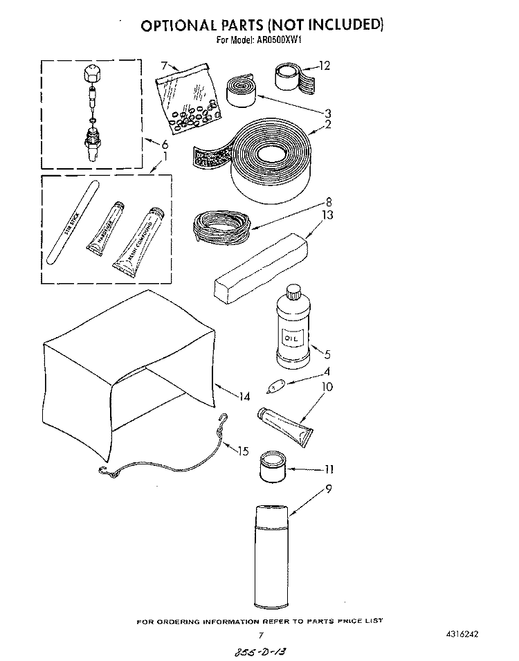 LIT/OPTIONAL Diagram and Parts List for AR0500XW1  Whirlpool Air Conditioner