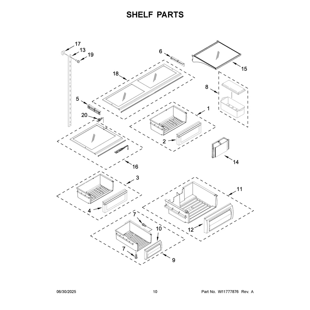 Shelf Parts Diagram and Parts List for KBFN536SPS00  KitchenAid Refrigerator