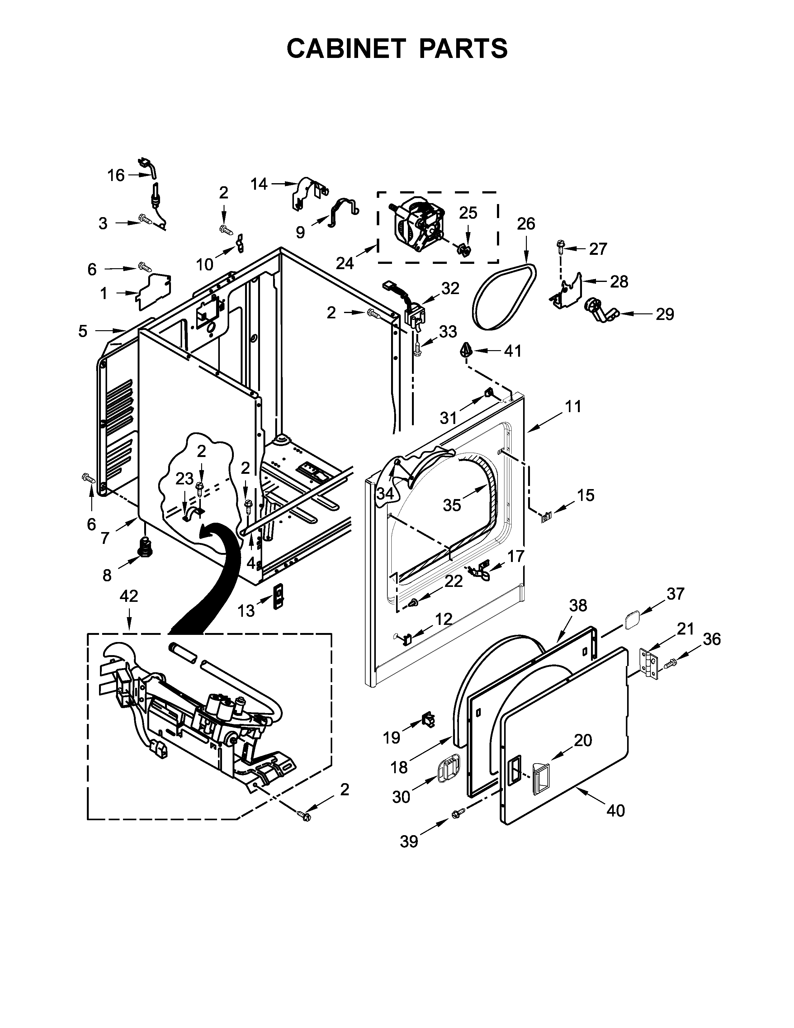 Cabinet Parts Diagram and Parts List for 11072332510  Kenmore Dryer