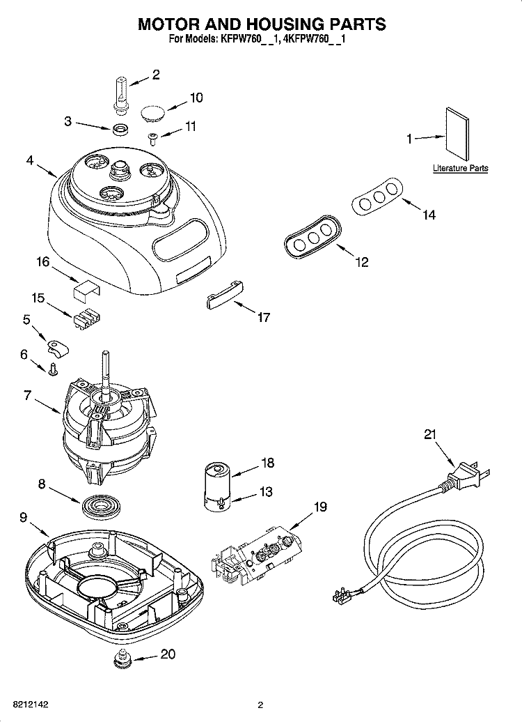 MOTOR AND HOUSING PARTS Diagram and Parts List for 4KFPW760OB1  KitchenAid Food Processor