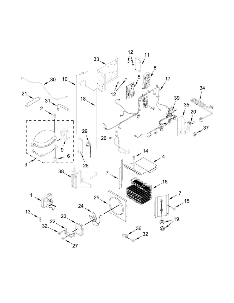 Upper Unit Parts Diagram and Parts List for KBBL206EPA00  KitchenAid Refrigerator
