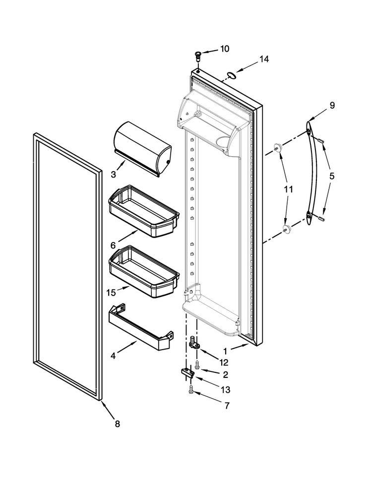 Refrigerator Door Parts Diagram and Parts List for WRS3L5FNDM00  Whirlpool Refrigerator