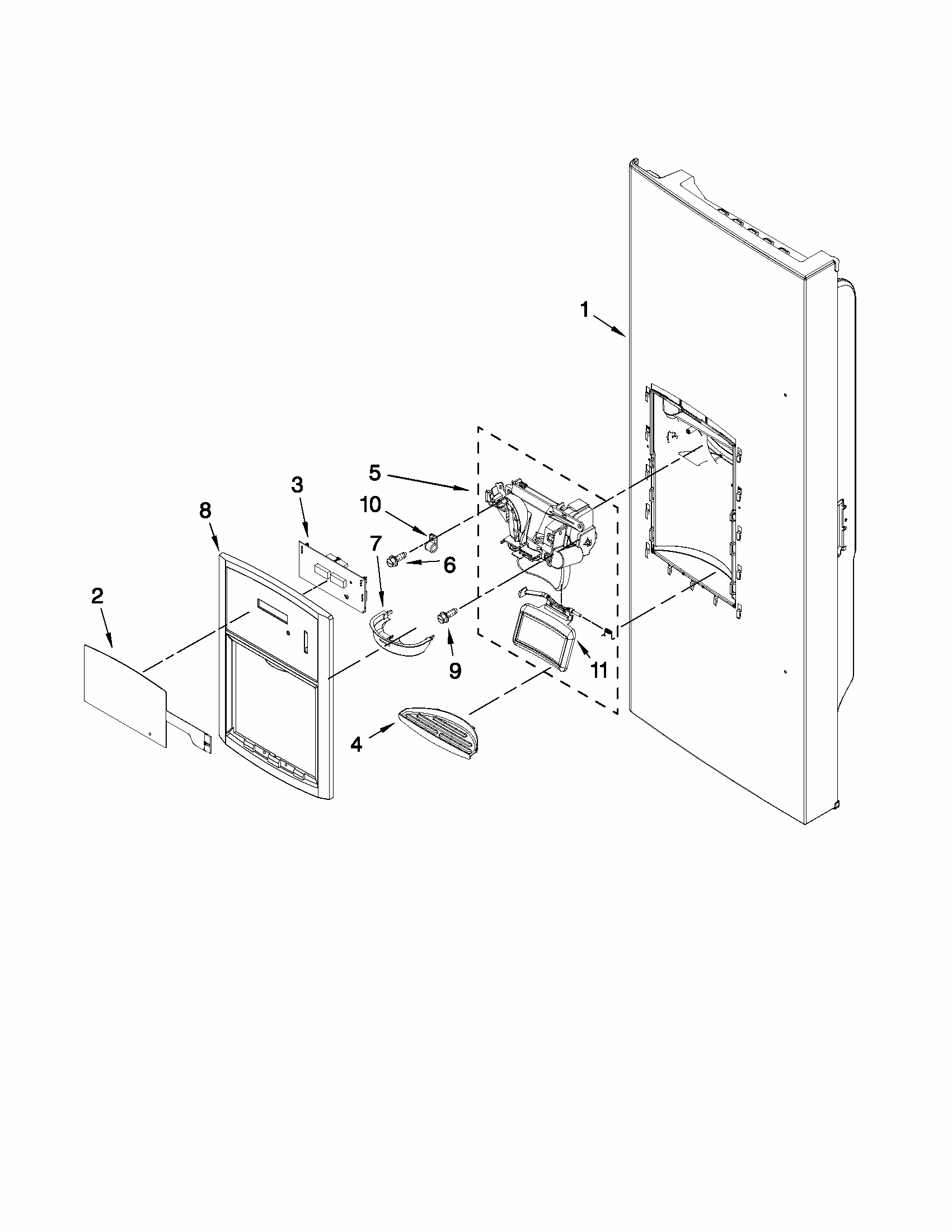 Dispenser Front Parts Diagram and Parts List for 59679543016  Kenmore Refrigerator