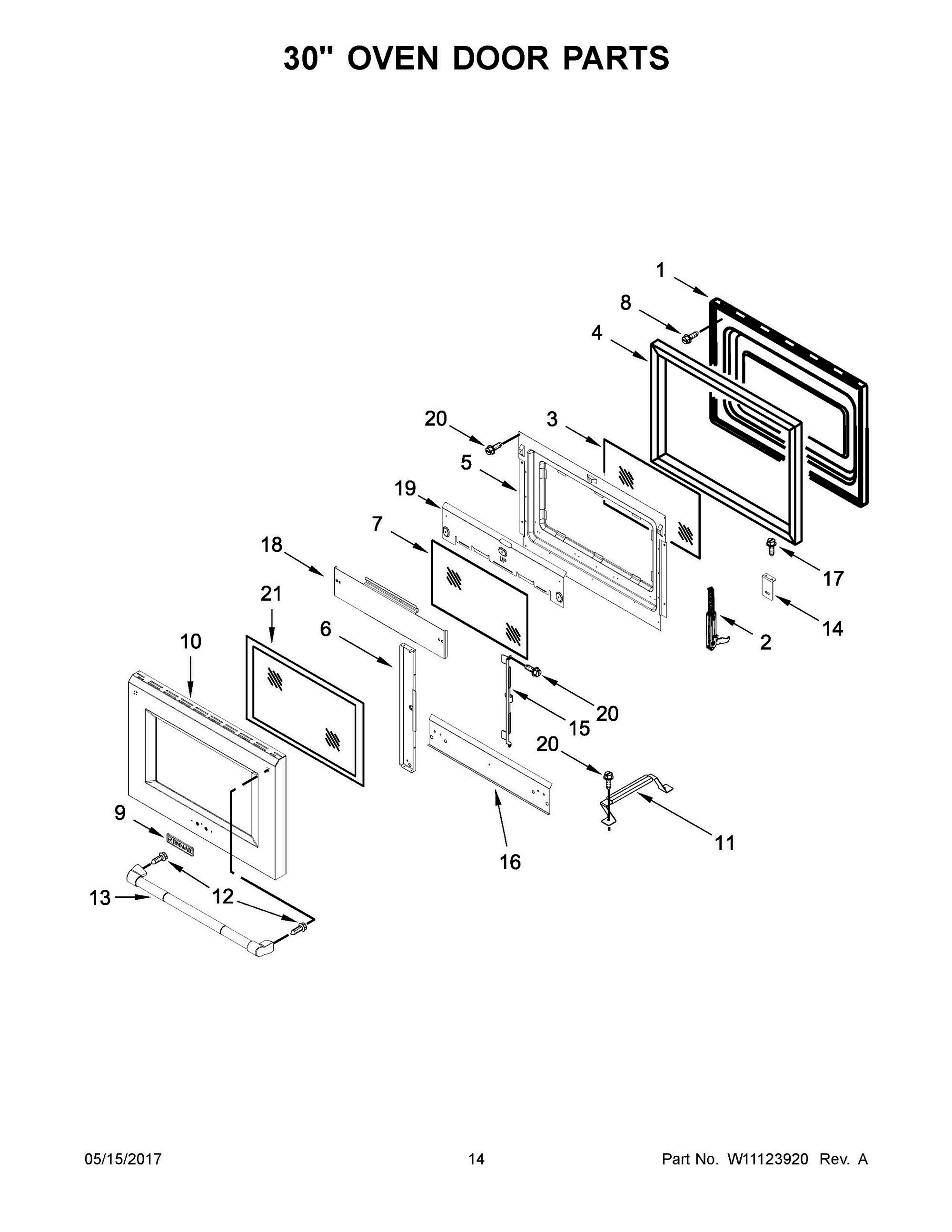 08 - 30" OVEN DOOR PARTS Diagram and Parts List for JDRP548WP03  Whirlpool Range