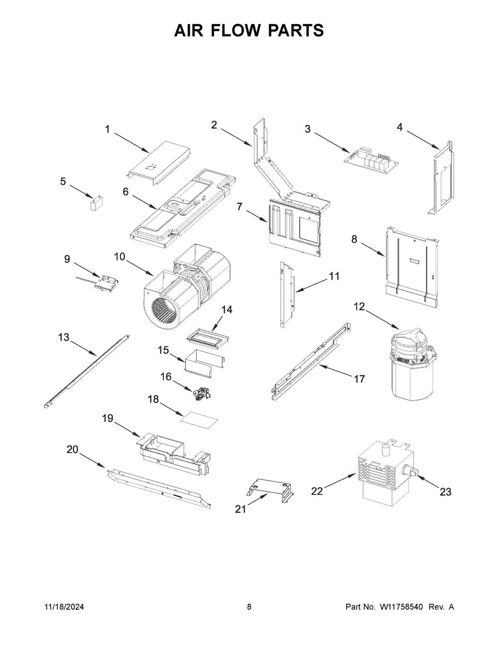 05 - Air Flow Parts Diagram and Parts List for WML55011HB08  Whirlpool Microwave