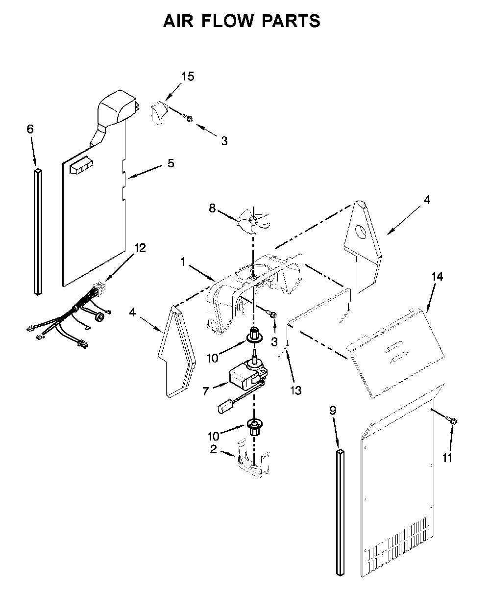 Air flow parts Diagram and Parts List for 5WRS315NHW00  Whirlpool Refrigerator