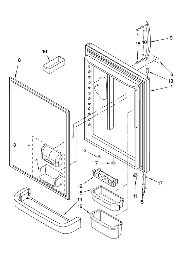 Refrigerator Door Parts Diagram and Parts List for KBLS20ETSS11  KitchenAid Refrigerator