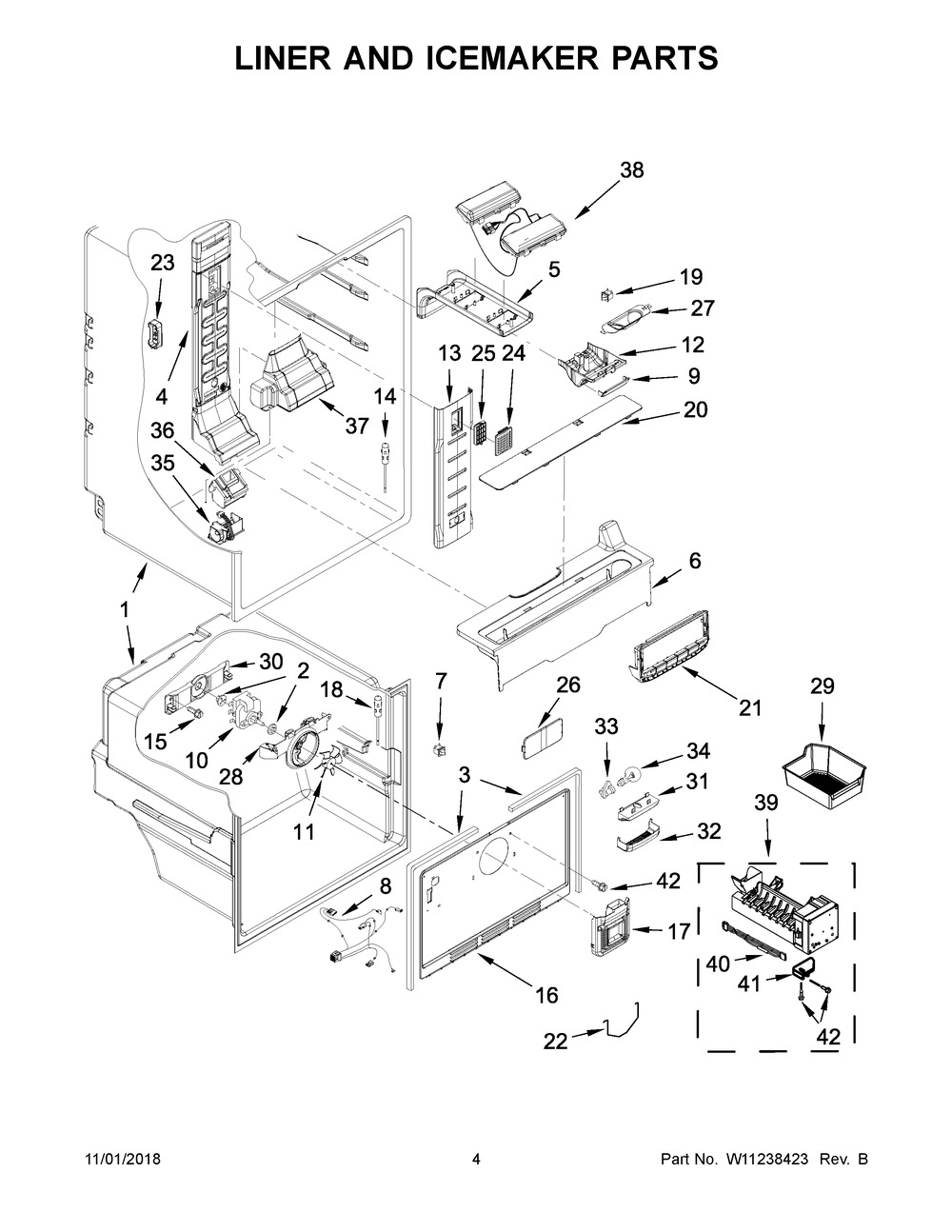 Liner And Icemaker Parts Diagram and Parts List for WRF560SMHB00  Whirlpool Refrigerator