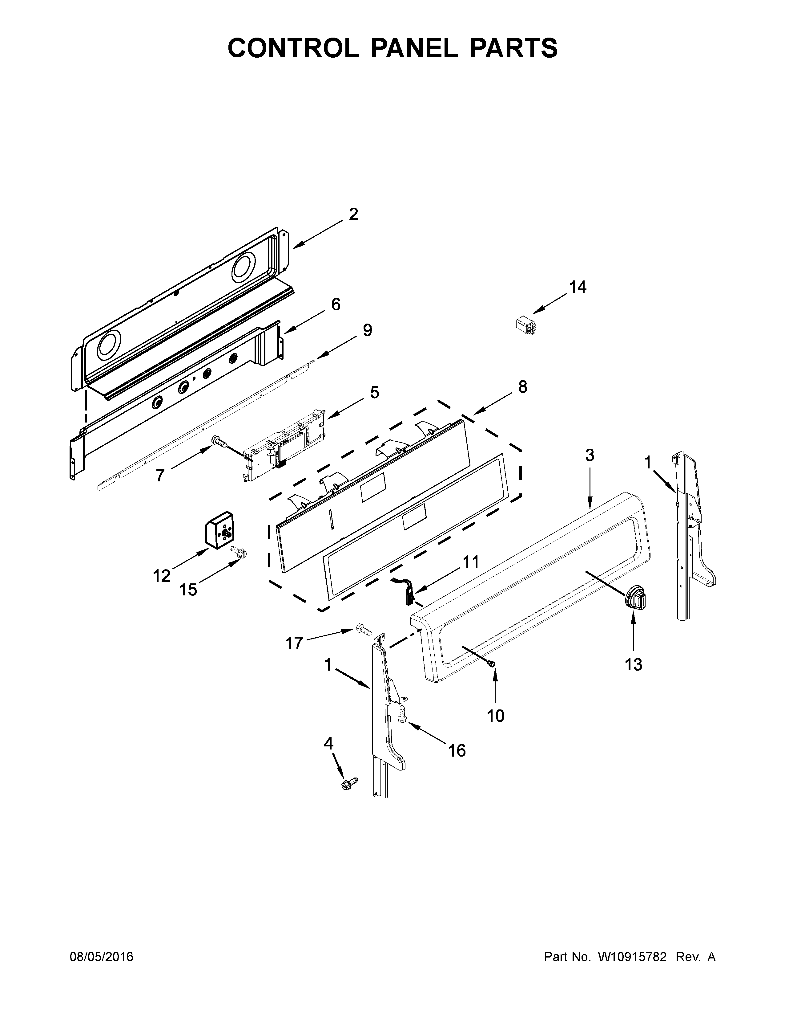 Control Panel Parts Diagram and Parts List for YIES900DS03  Whirlpool Range