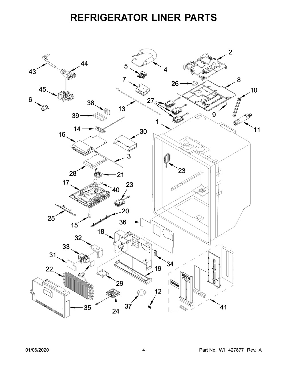 Refrigerator Liner Parts Diagram and Parts List for WRX986SIHZ01  Whirlpool Refrigerator