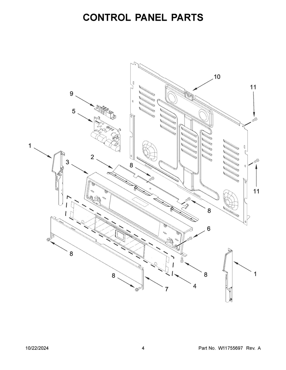 03 - Control Panel Parts Diagram and Parts List for WFGS7530RV1  Whirlpool Range