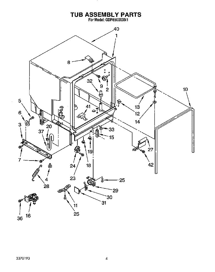 TUB ASSEMBLY Diagram and Parts List for GDP8500XXN1  Whirlpool Dishwasher