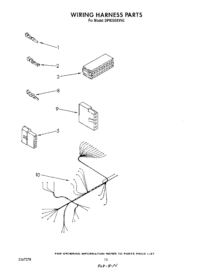 WIRING HARNESS Diagram and Parts List for DP8350XVN2  Whirlpool Dishwasher