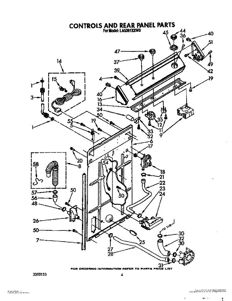 CONTROLS AND REAR PANEL Diagram and Parts List for LA5381XXF0  Whirlpool Washer