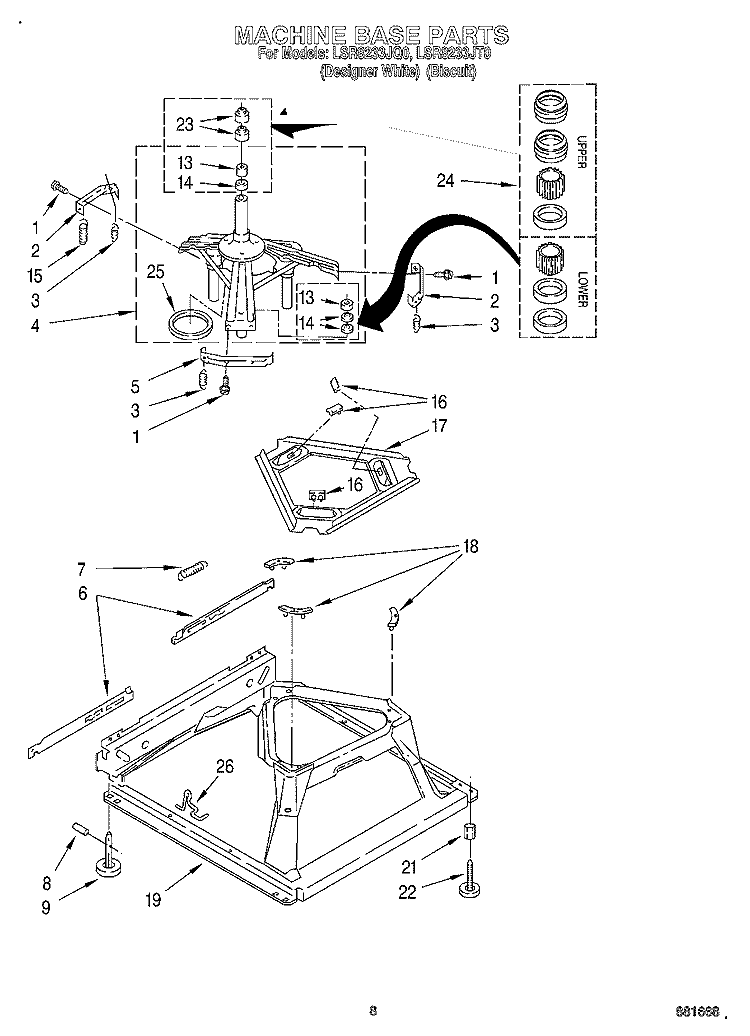 MACHINE BASE Diagram and Parts List for LSR8233JT0  Whirlpool Washer
